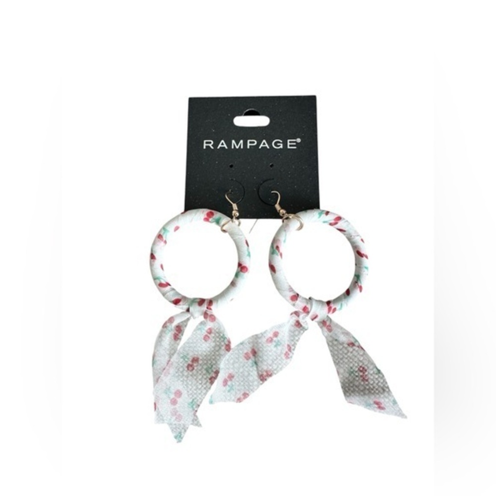 Nwt rampage hoop cherry print scarf earrings bow tassel retro 50s pinup jewelry